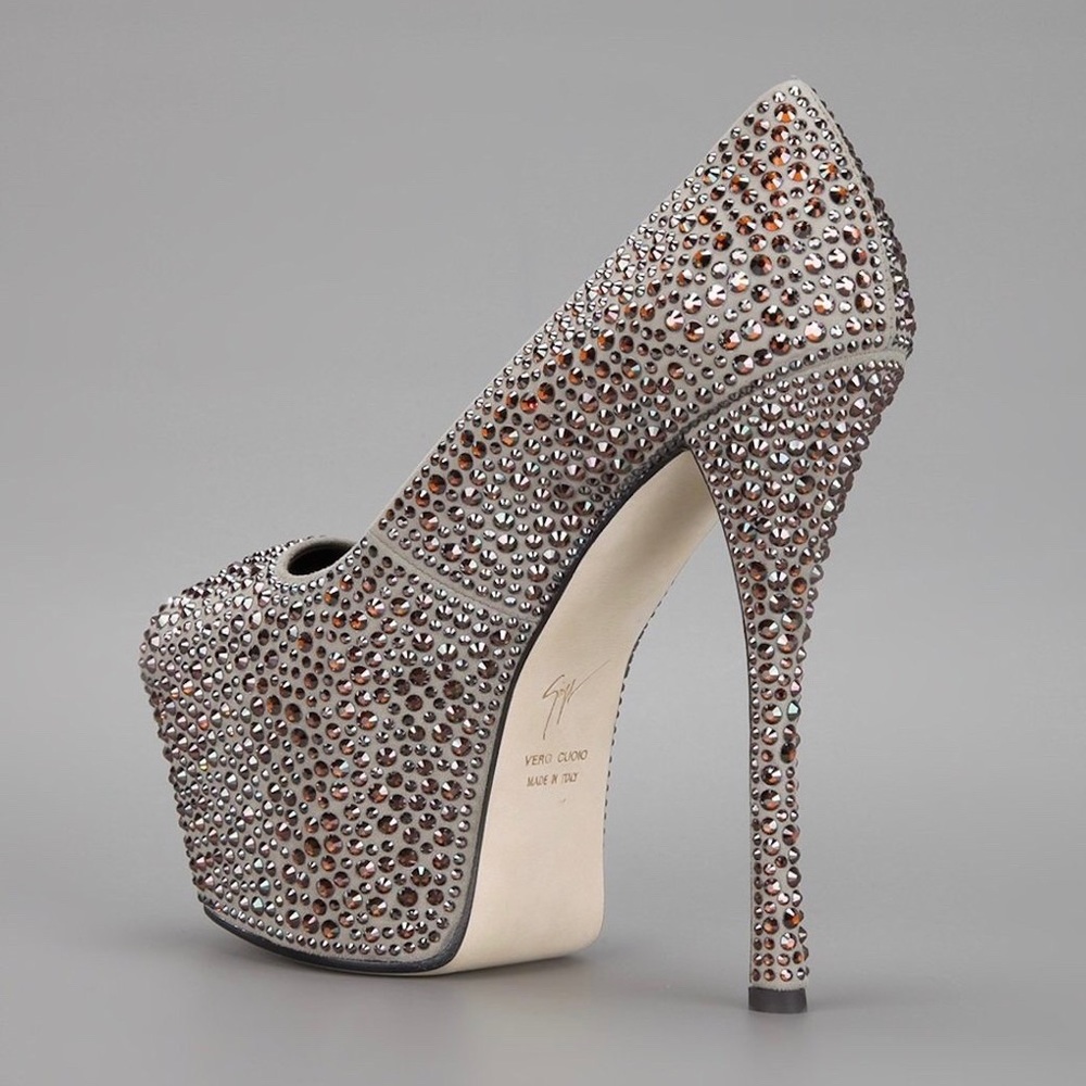 Giuseppe Zanotti Liza Peep Toe Swarovski Crystal Platform Pump Dark Gray - Picture 4 of 13